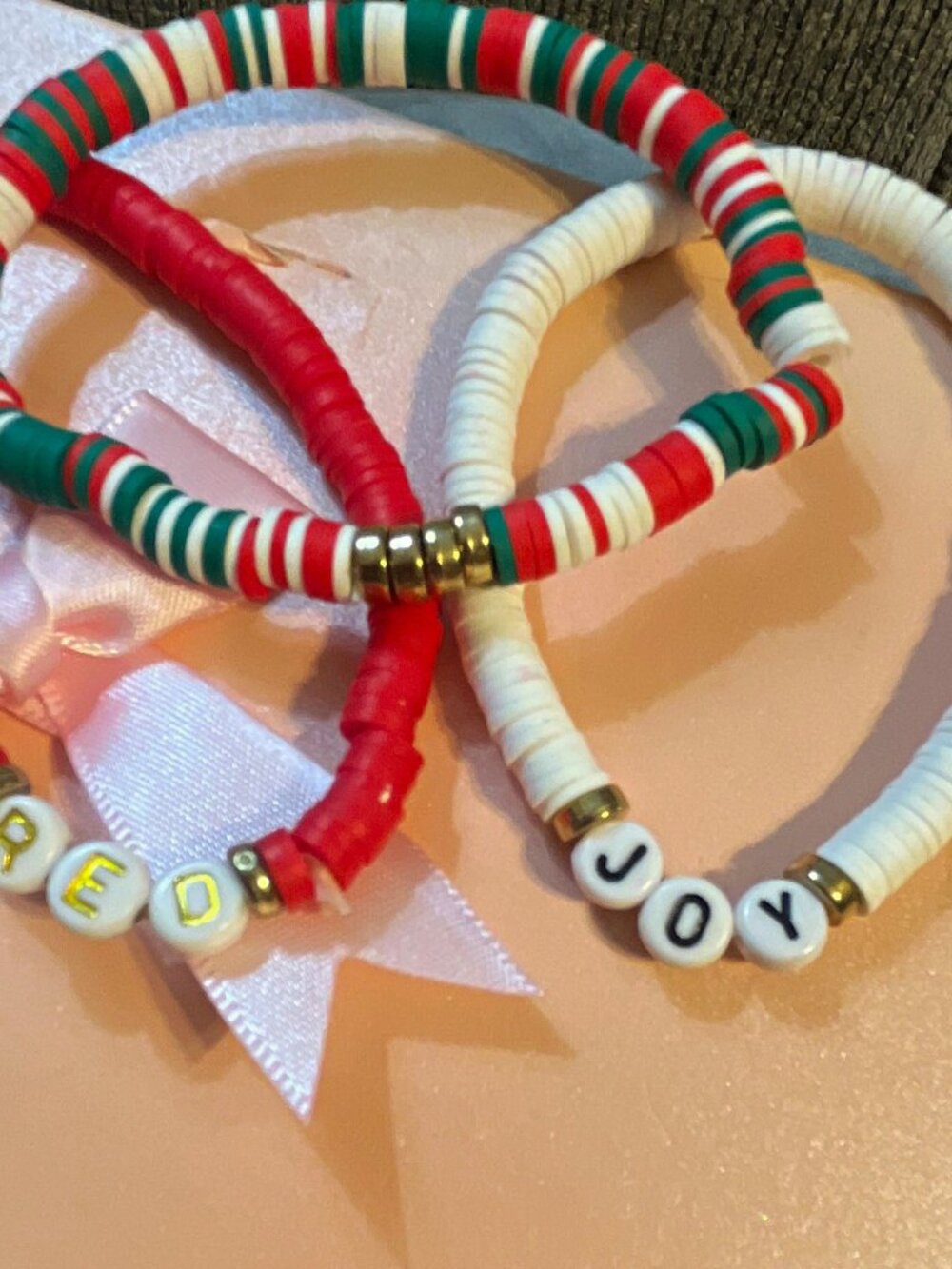 Set of 3 Stackable Beaded Stretch Bracelets Multicolor Letter Beads Love Theme
